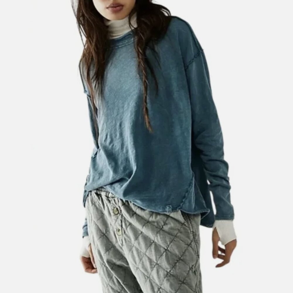 Free People We The Free Deep Teal Long Sleeve Regan Tee